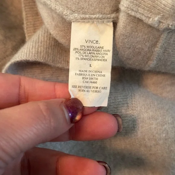 Vince Wool and Angora Blend Sweater, Ivory, Size L - Picture 5 of 8